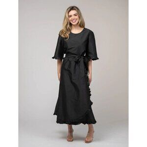 Beau & Ro Fete Collection Waverly Wrap Ruffle Skirt Black Taffeta Size Small